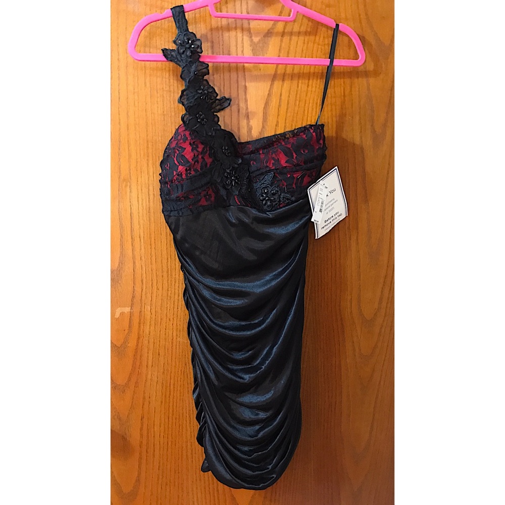 Black and Red Formal Cocktail Dress w/ rhinestone